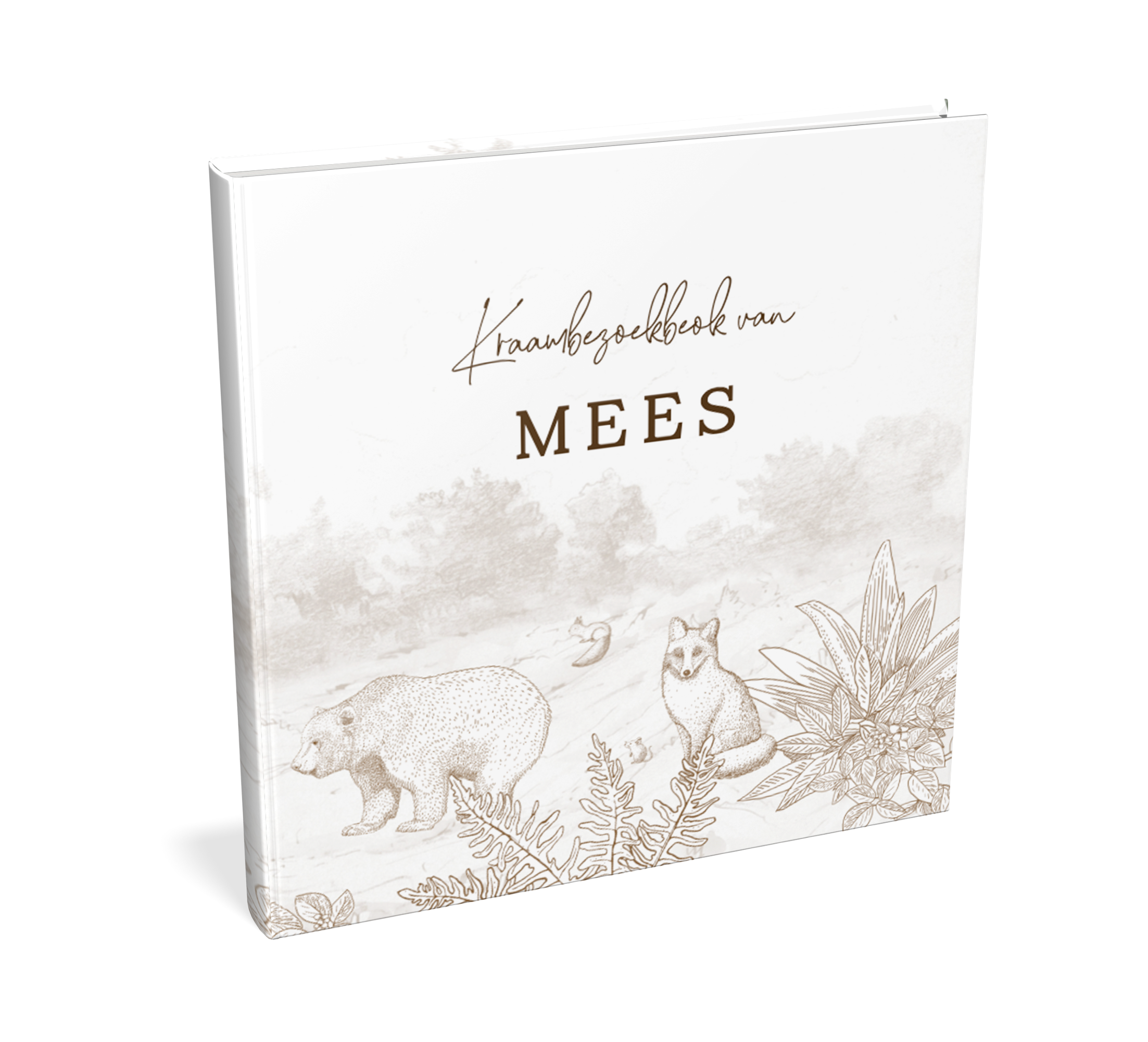 Kraambezoekboek bruin met getekende bosdieren
