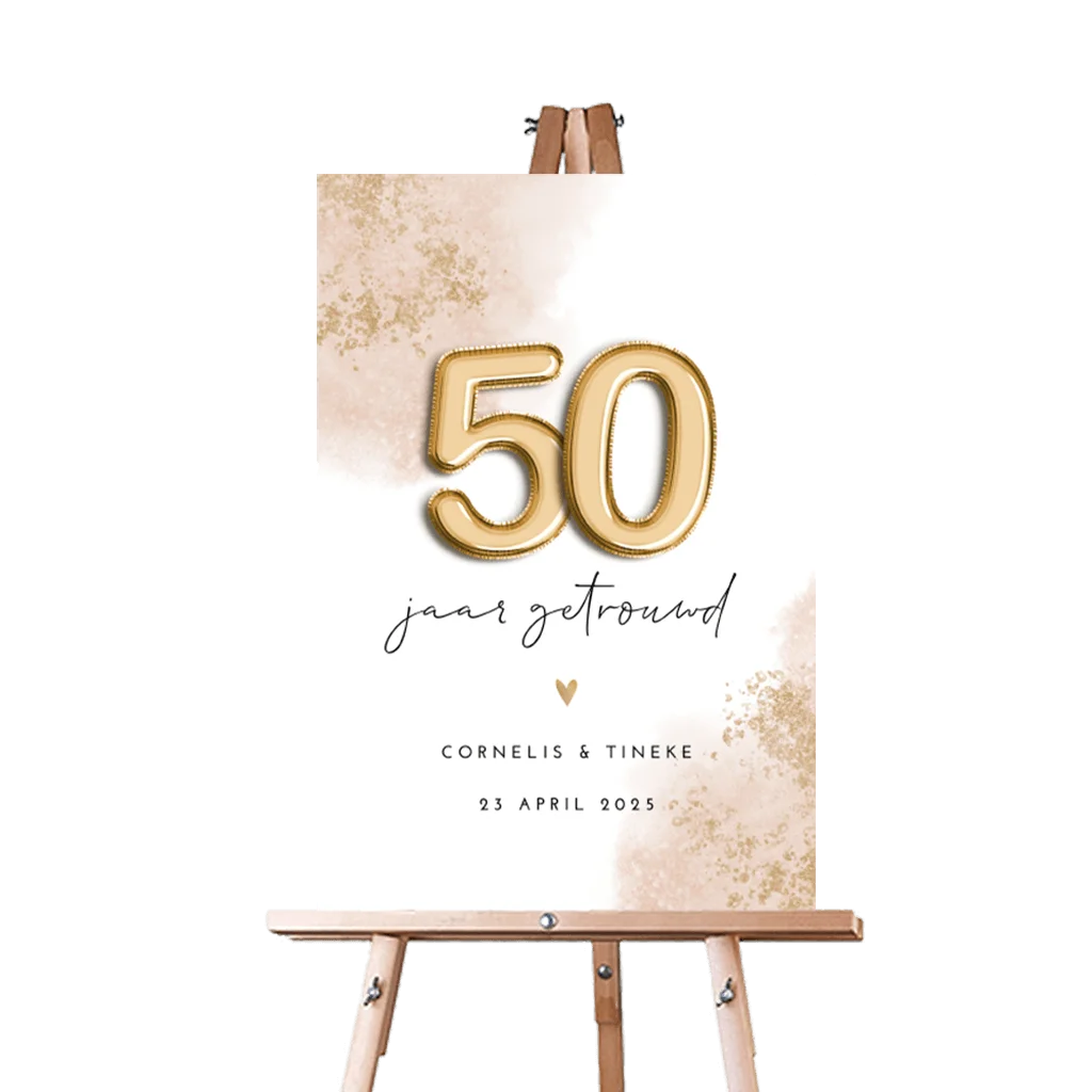 Water color welkomstbord jubileum met gouden getal