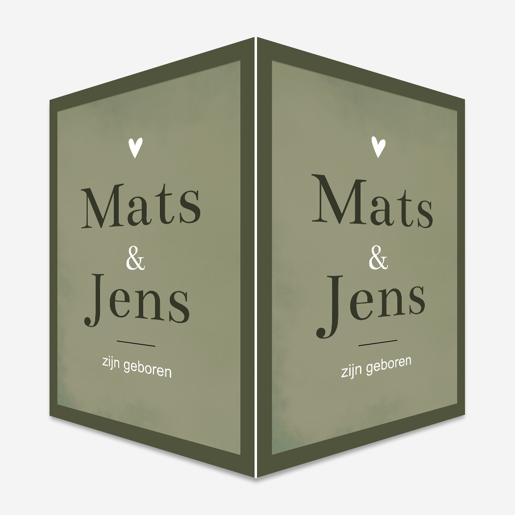 Raambord tweeling jongens donkergroen stoer