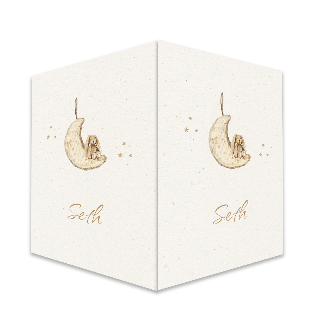 Neutraal beige dubbel raambord met een konijntje op een maan