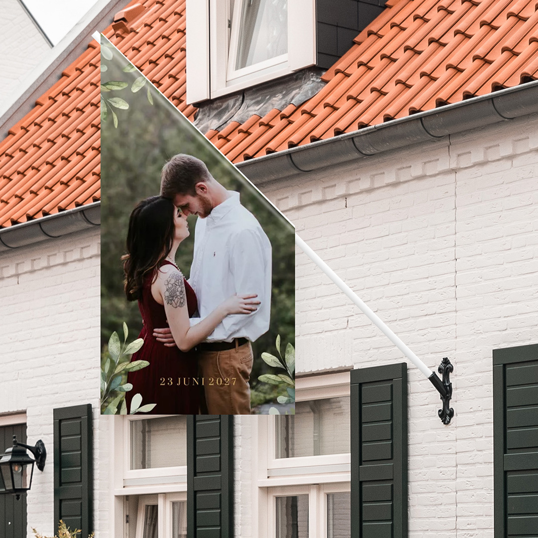 Vlag met foto van het bruidspaar watercolour takjes - Botanical Brush