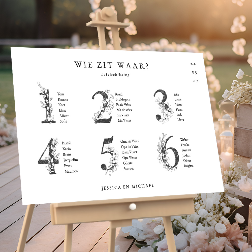 Tafelschikking met grijze vintage bloemen