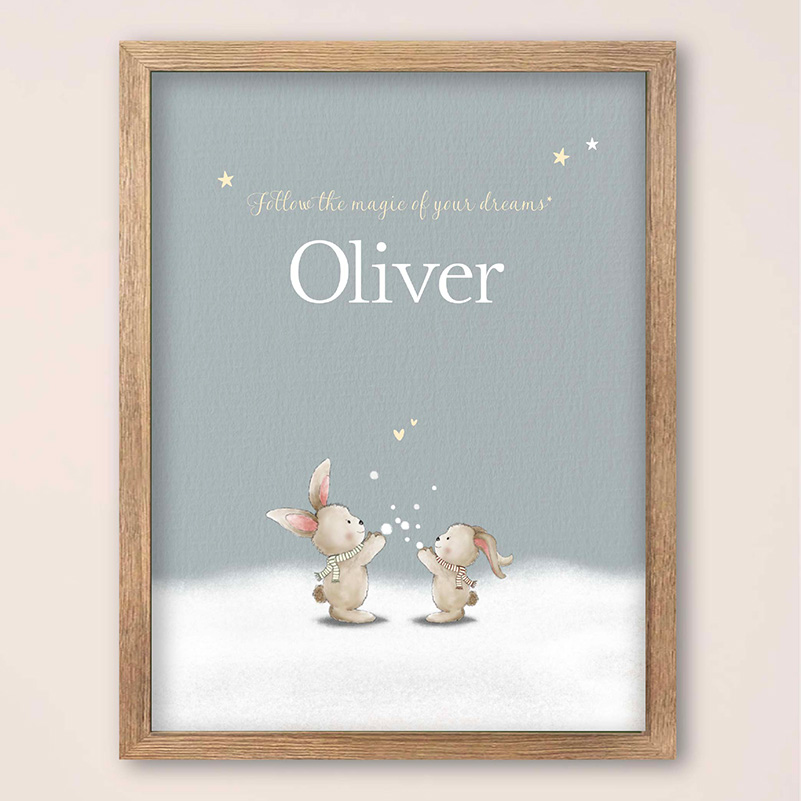 Poster babykamer winter – konijntjes in de sneeuw