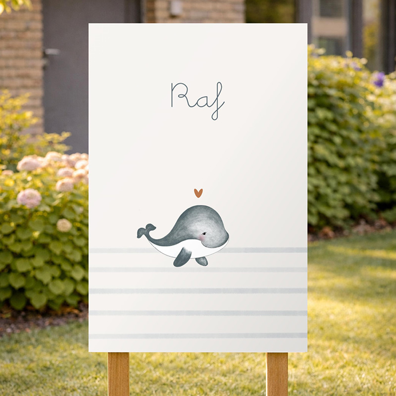 Geboorte tuinbord met walvis – zacht oceaan thema