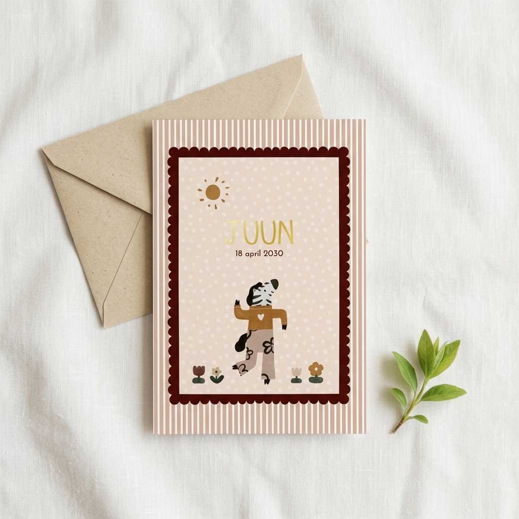 Geboortekaartje meisje boho zebra bloemen
