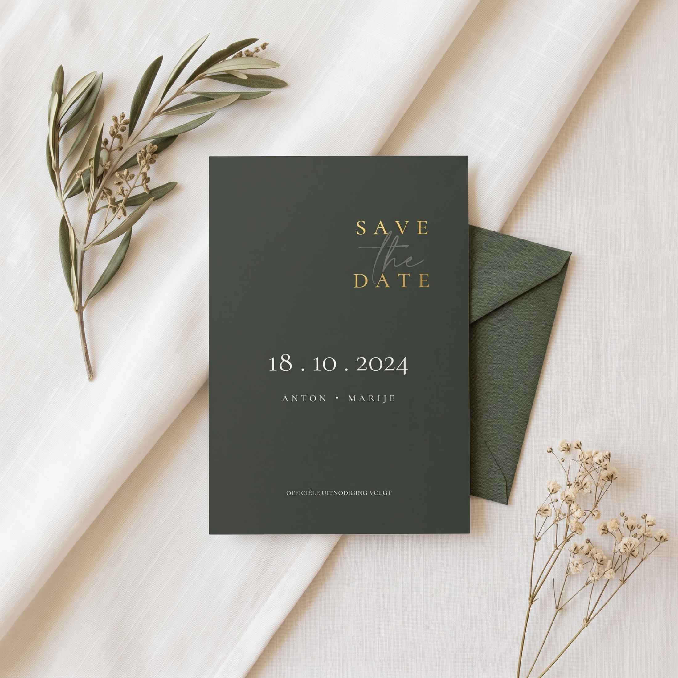 Save the Date groen met goudfolie