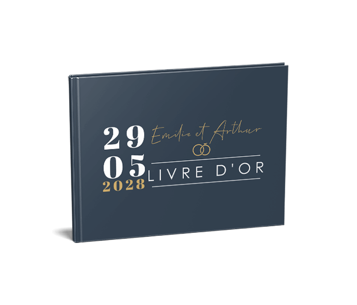 Livre d'or élégant en bleu et jaune avec la date du mariage