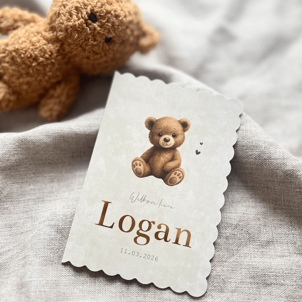 Geboortekaartje jongen teddybeer unieke vorm