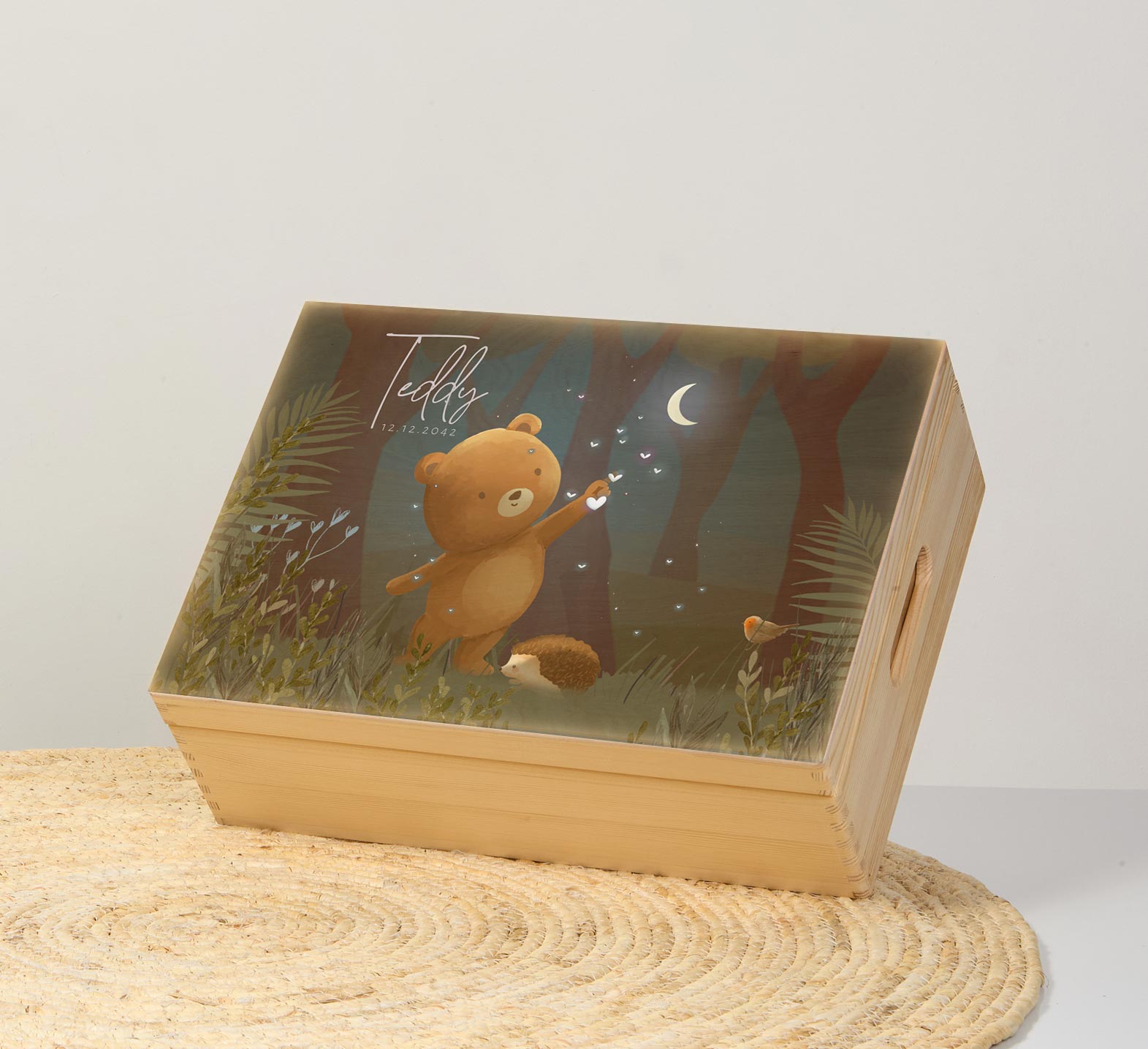 Memorybox winterliefde met een beertje in het bos