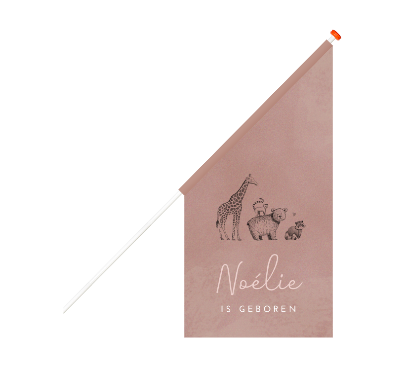 Geboortevlag met jungledieren in oudroze velvet-look