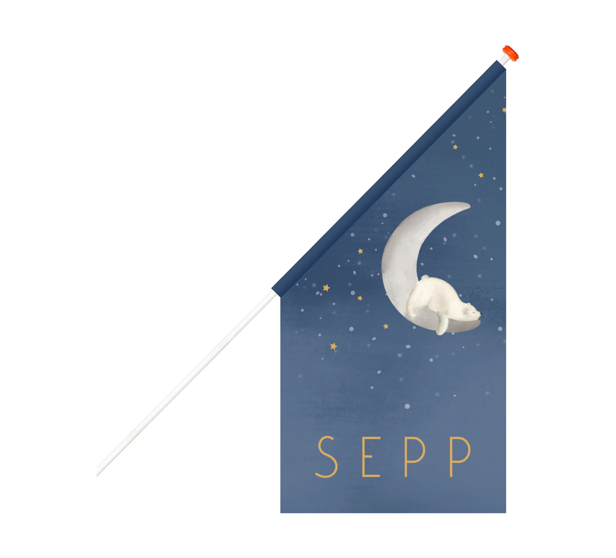 Mooie geboortevlag met slapende ijsbeer op maan en sterrenhemel