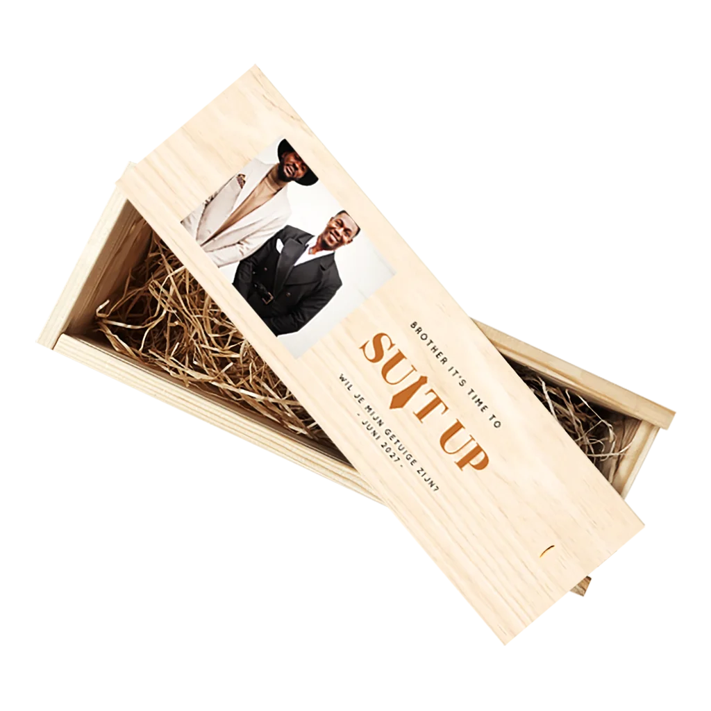 Wijndoos getuige vragen met eigen foto