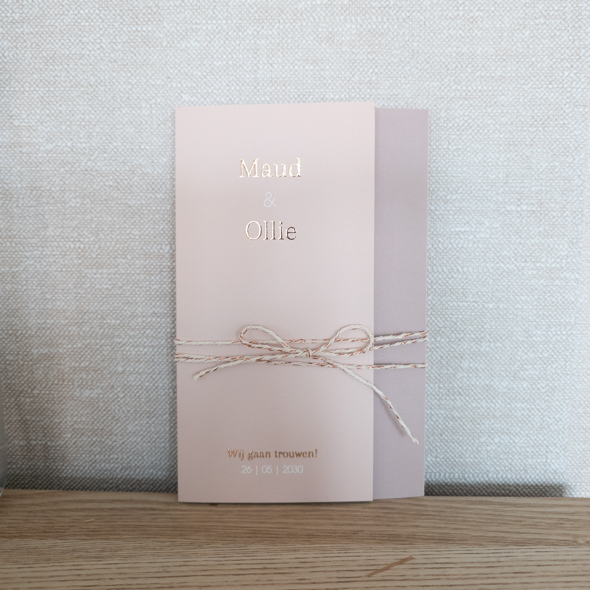 Trouwkaart drieluik mapje blush roze rosefolie