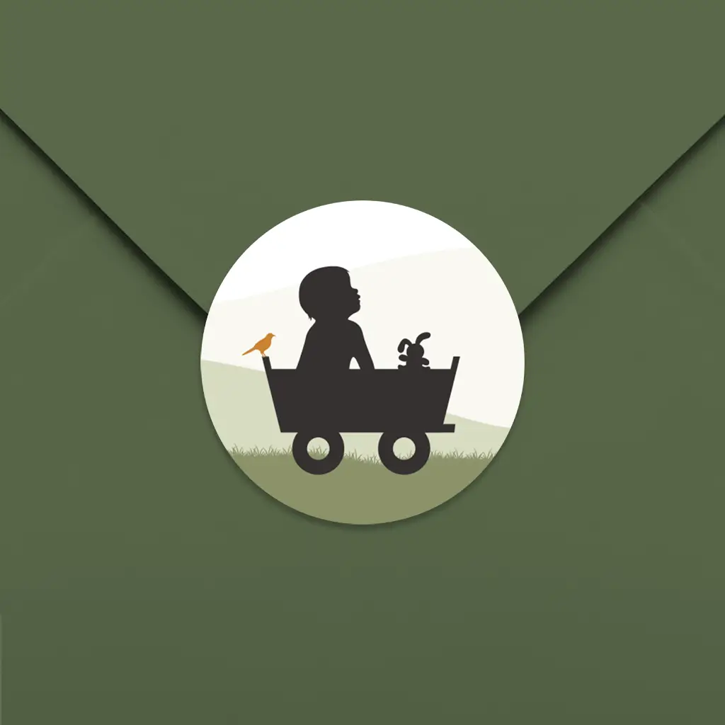 Sluitsticker met het silhouet van jongen in bolderkar - per 25 stuks