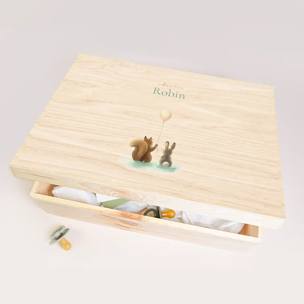 Memorybox baby met eekhoorn, konijn en ballon