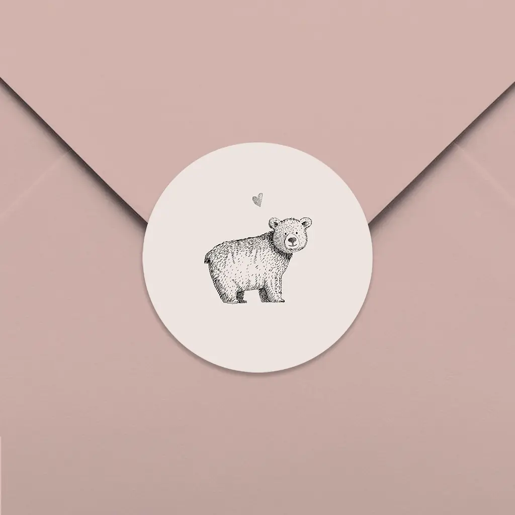 Sluitsticker beige met getekend beertje - per 25 stuks
