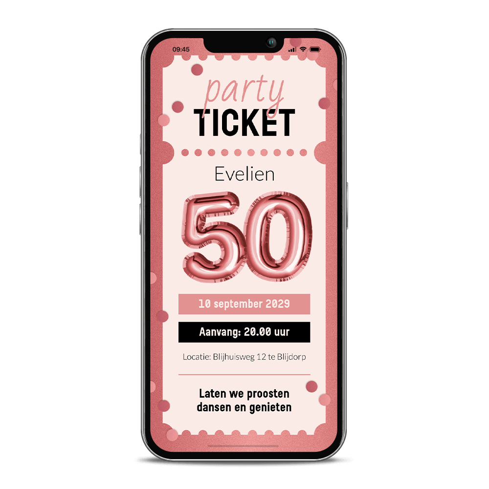 Digitale uitnodiging 50 jaar in ticketstijl