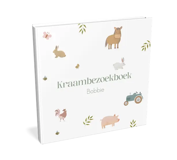 Kraambezoekboek met lieve boerderij diertjes - met invulpagina's