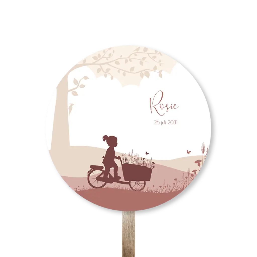 Tuinbord met silhouet van meisje op bakfiets