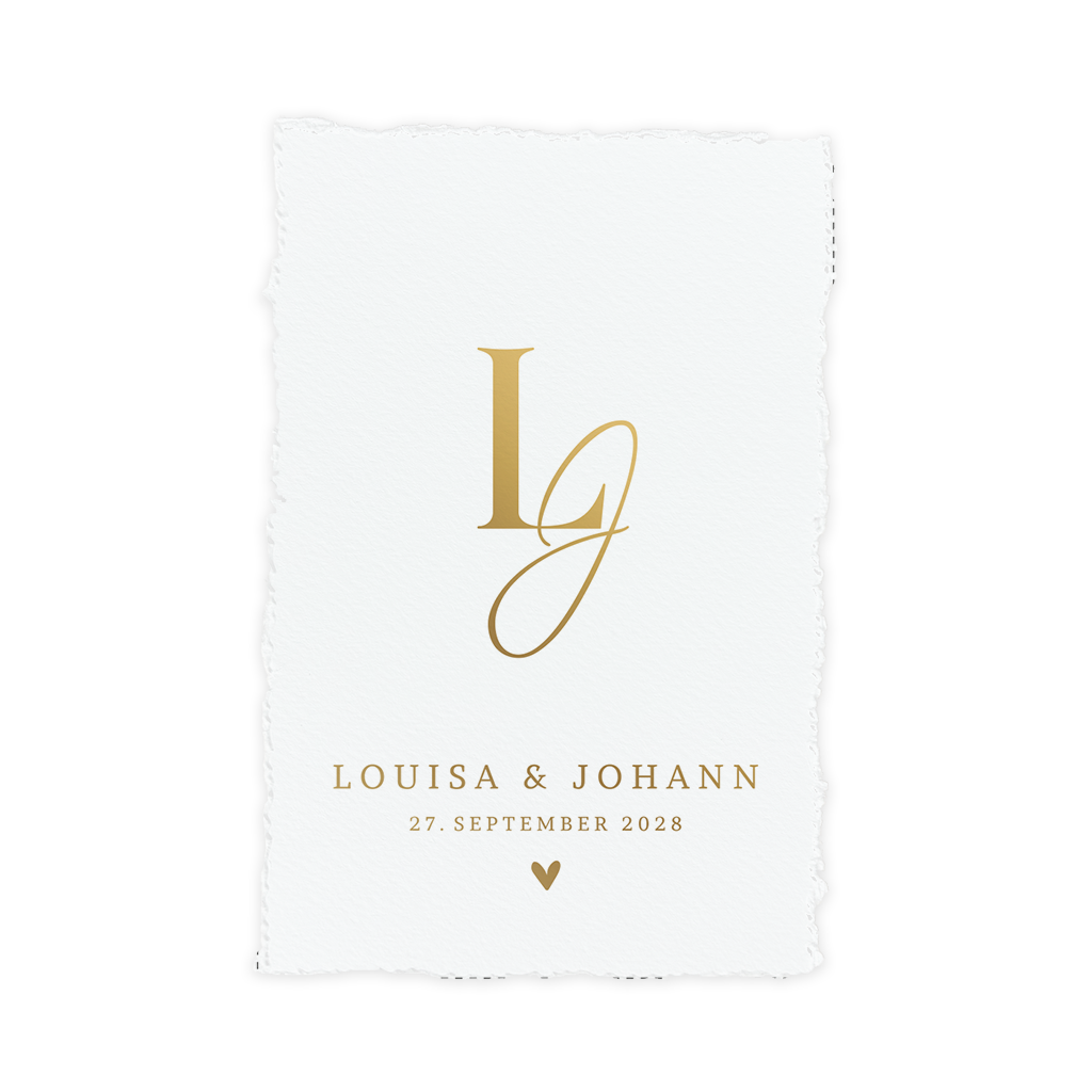 Elegante Hochzeitseinladung im Büttenpapier-Look mit Monogramm