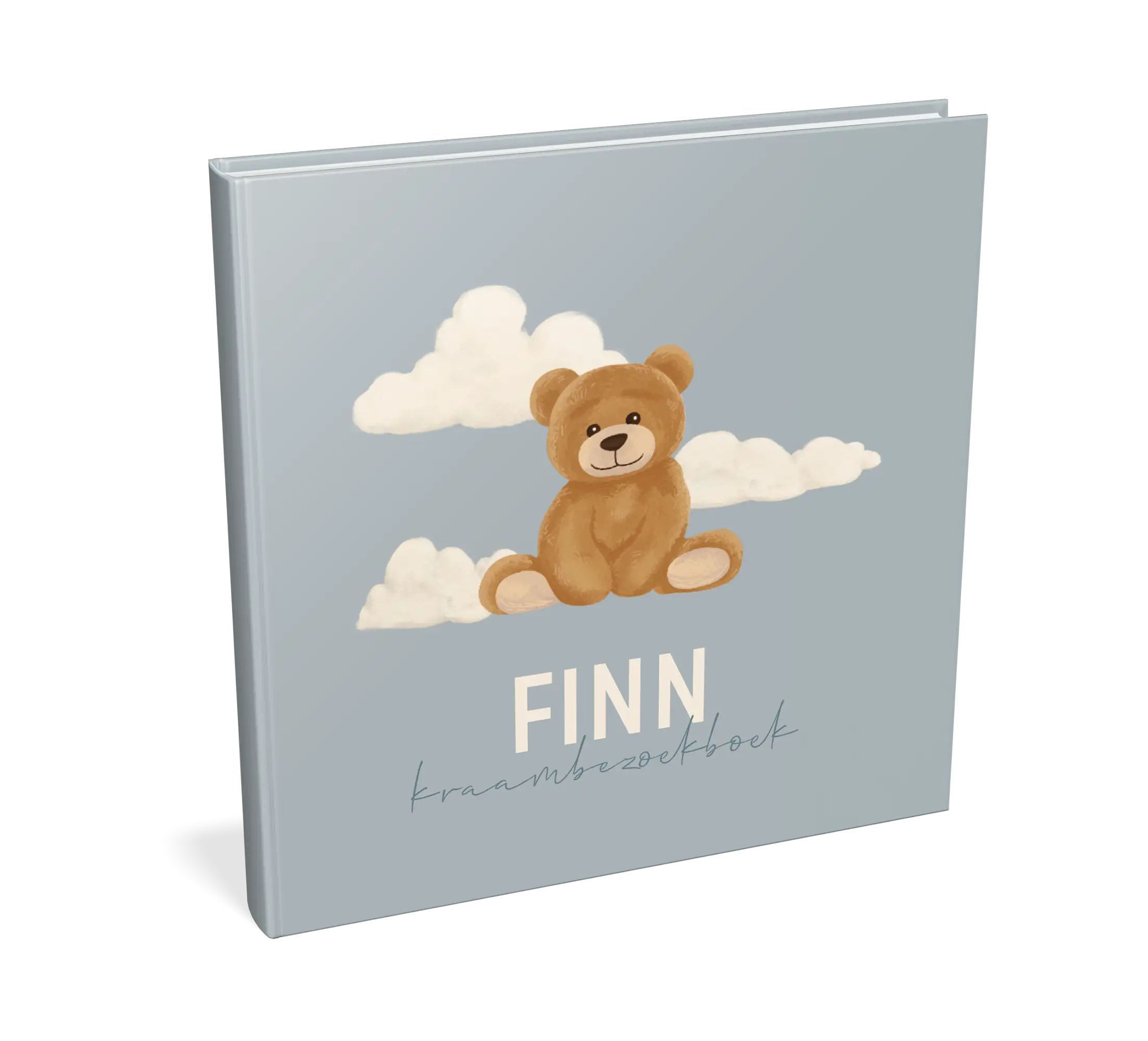 Kraambezoekboek blauw met teddybeer en wolken