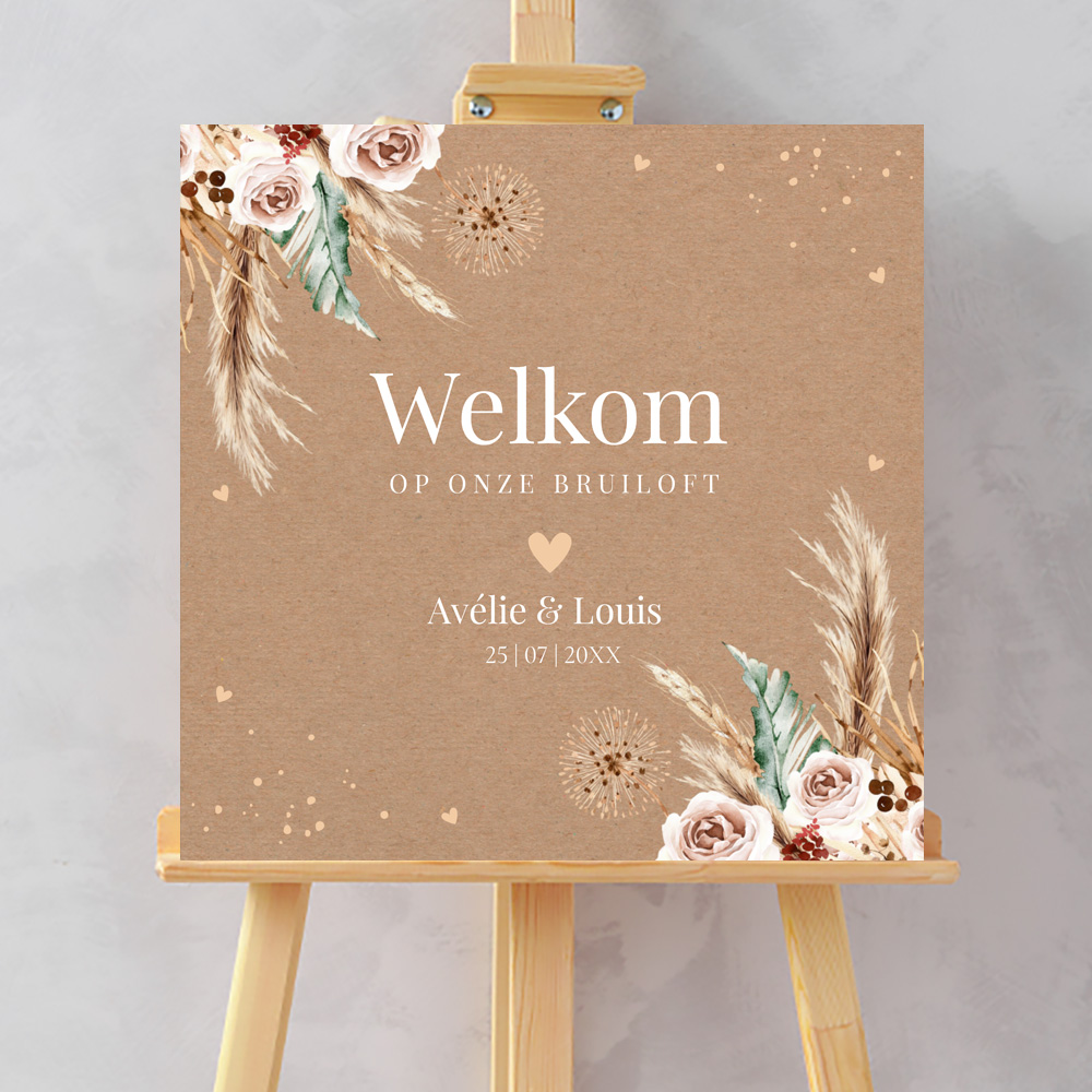 Bruiloftsbord bohemian bloemen kraftlook