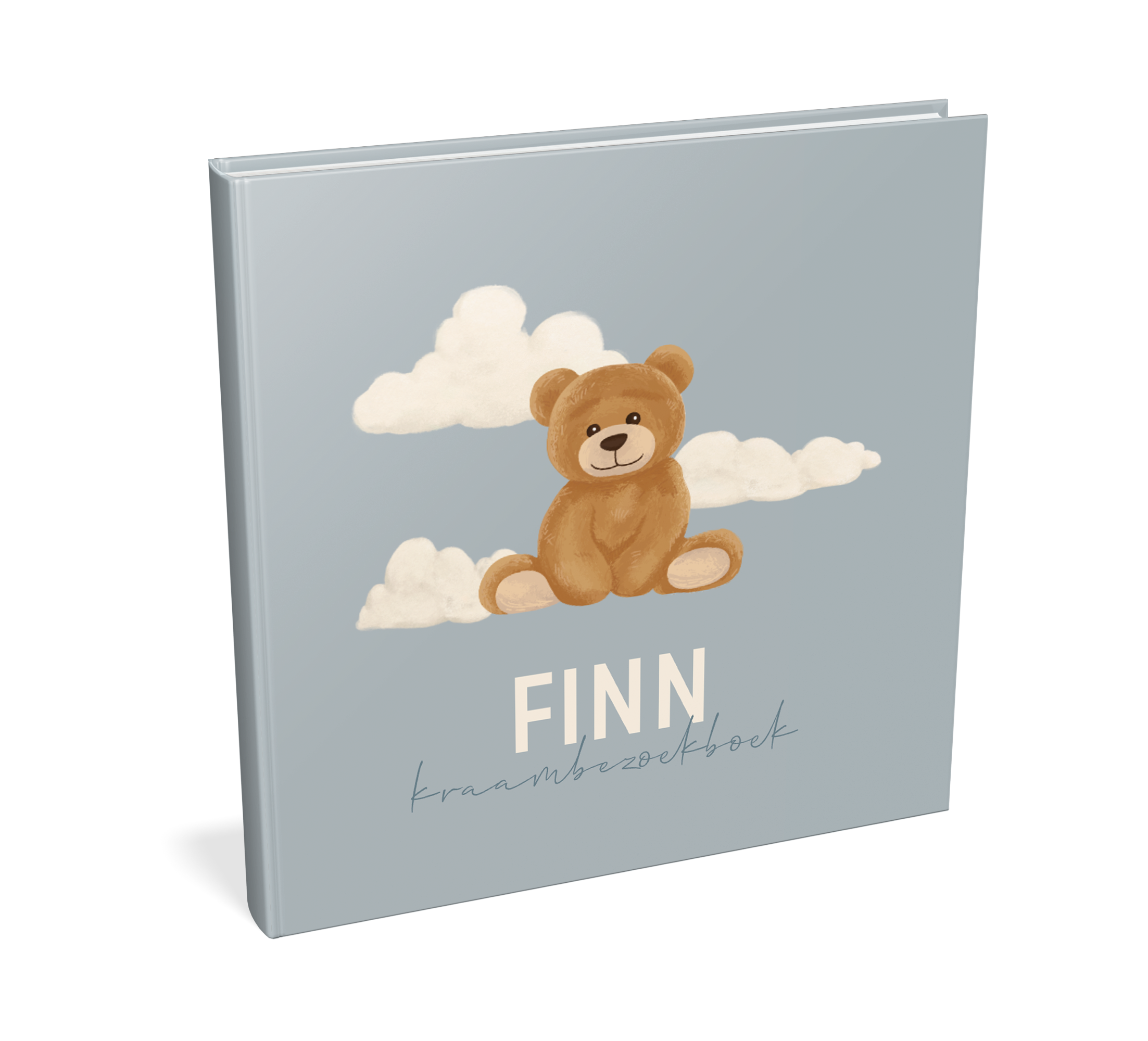 Kraambezoekboek blauw met teddybeer en wolken