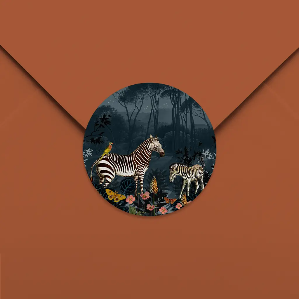 Sluitsticker botanisch met zebra's - per 25 stuks