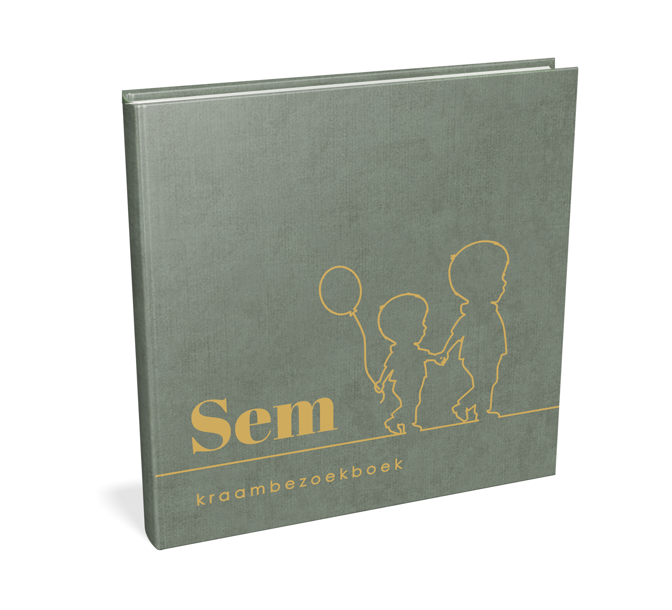 Groen kraambezoekboek met lijntekening silhouetjes en grote broer