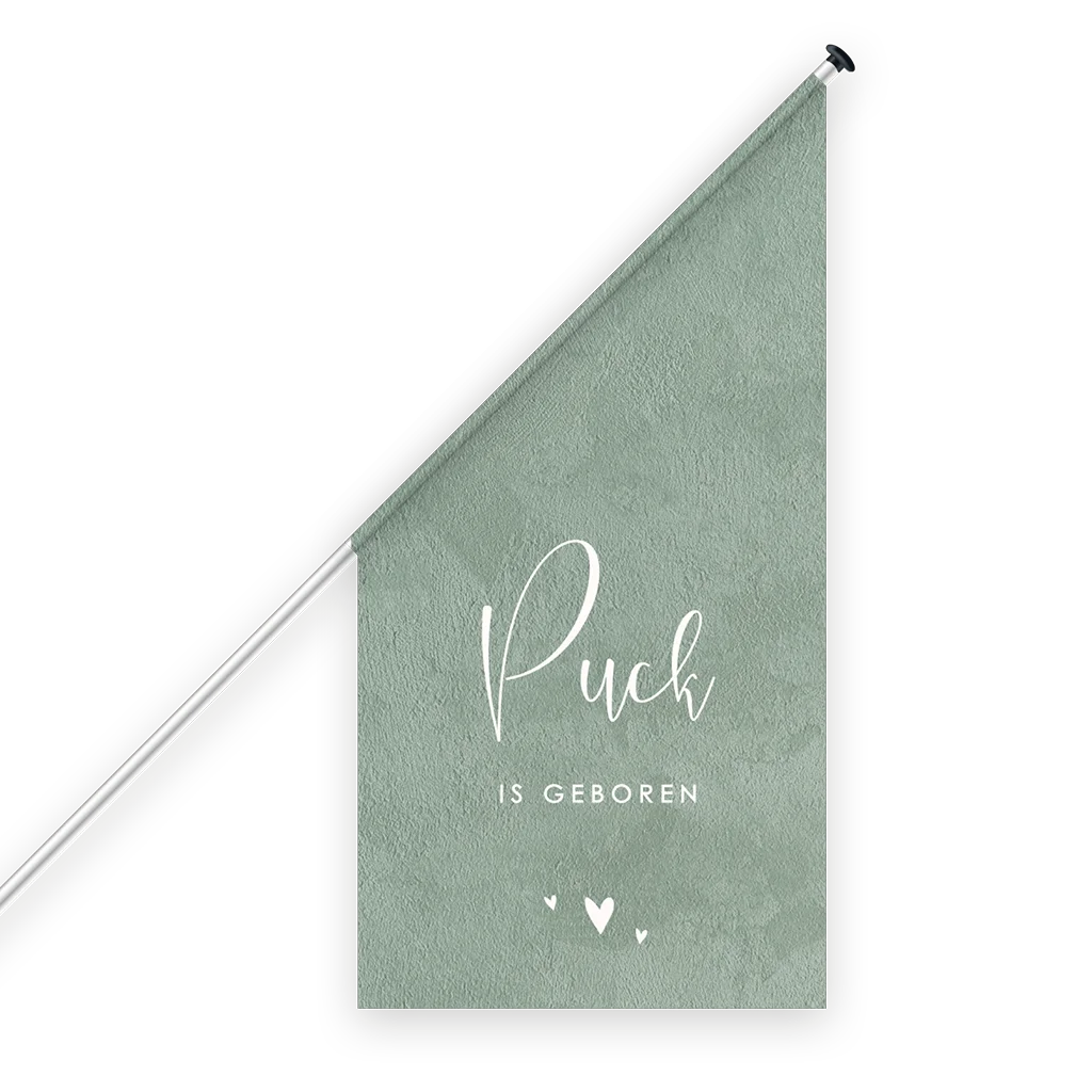 Neutrale geboortevlag met mintgroene velvetlook