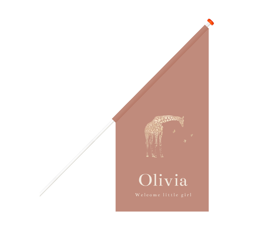 Roze geboortevlag met giraffe en vogeltjes