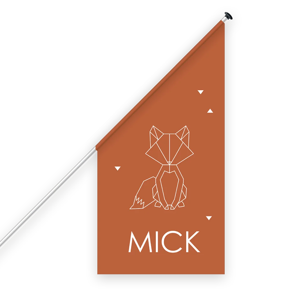 Stoere geboortevlag met geometrische vos