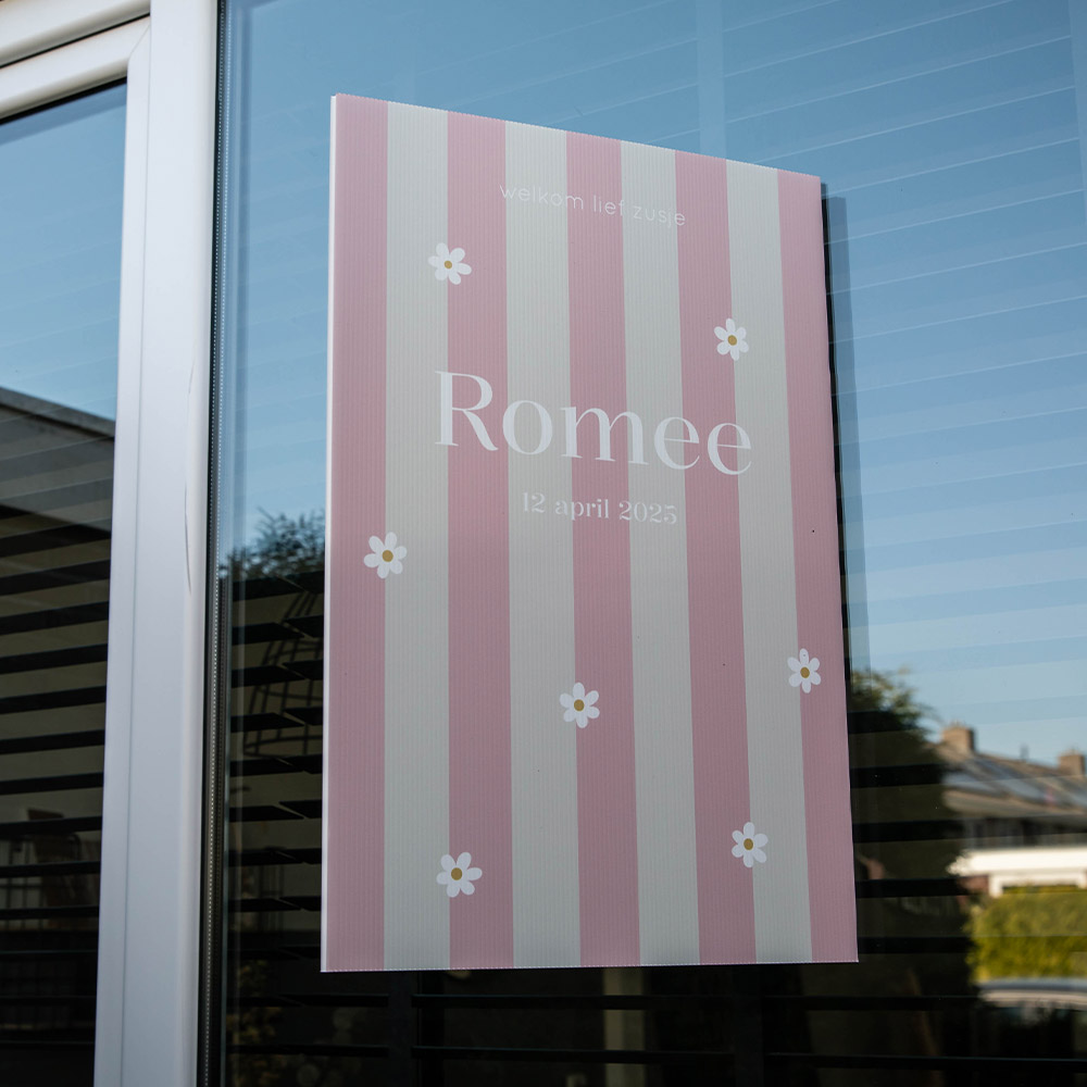 Geboortebord meisje streepjes bloemen