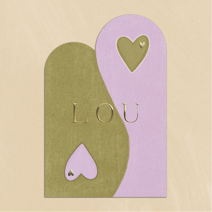 Uniek geboortekaartje Yin Yang met Hartjes in Groen Lila