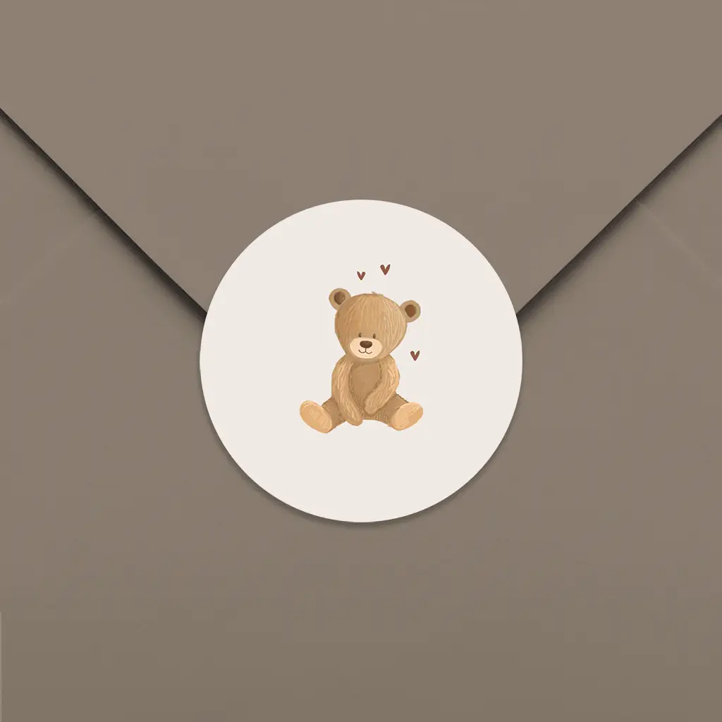 Sluitsticker met beertje en hartjes - per 25 stuks