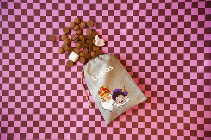 Jute pepernotenzakje met Sint, Piet en naam