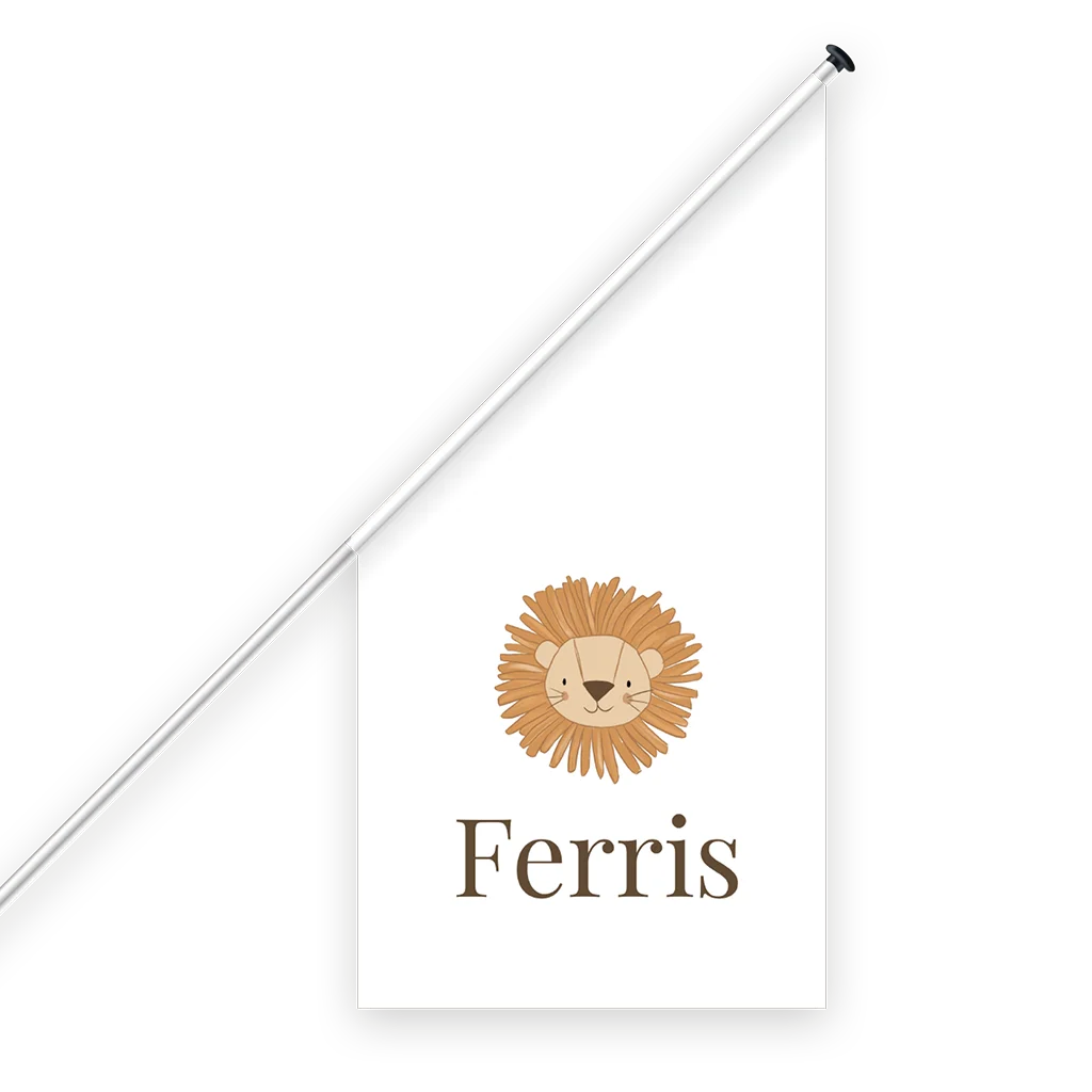 Geboortevlag met naam en lief leeuwtje