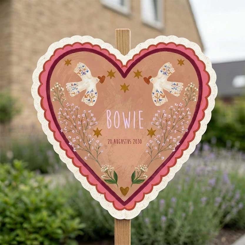 Tuinbord meisje folklore bloemen vogels