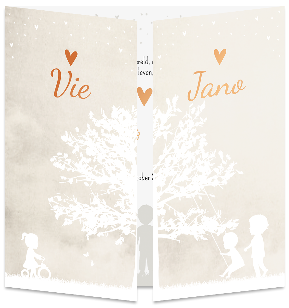 Geboortekaartje Tweeling Luikkaartje Boom Beige