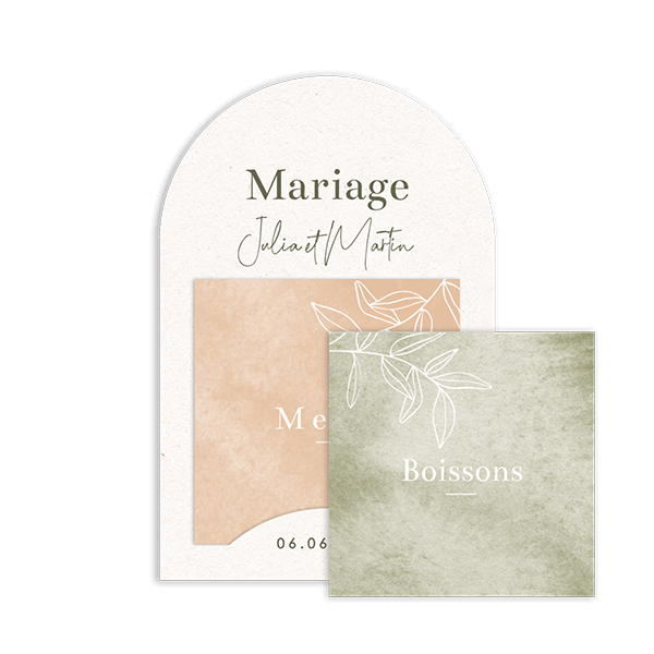 Menu original avec dessins de branches et de l'aquarelle