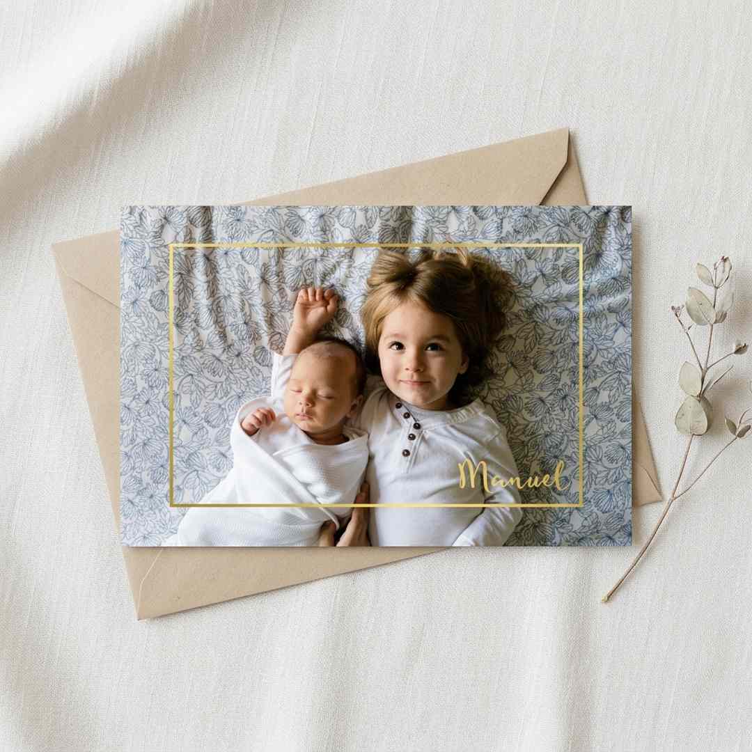 Geboortekaartje foto met gouden lijst