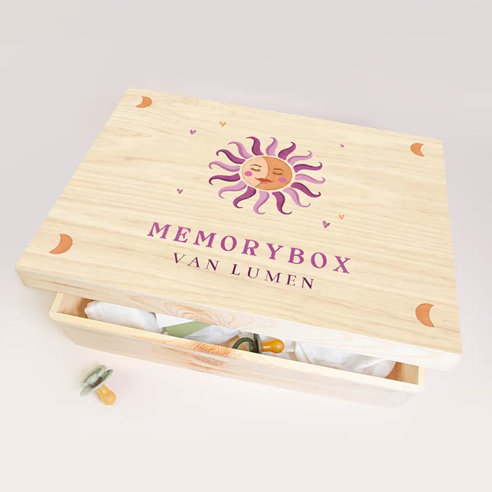 Memorybox geboorte met paarse Mexican sun