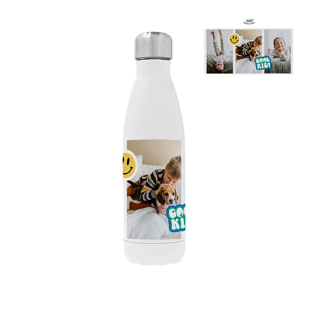 Rvs drinkfles met foto's en vrolijke stickers