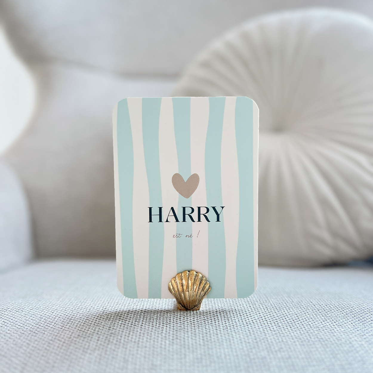 Geboortekaartje Jongen Hartje Strepen Blauw