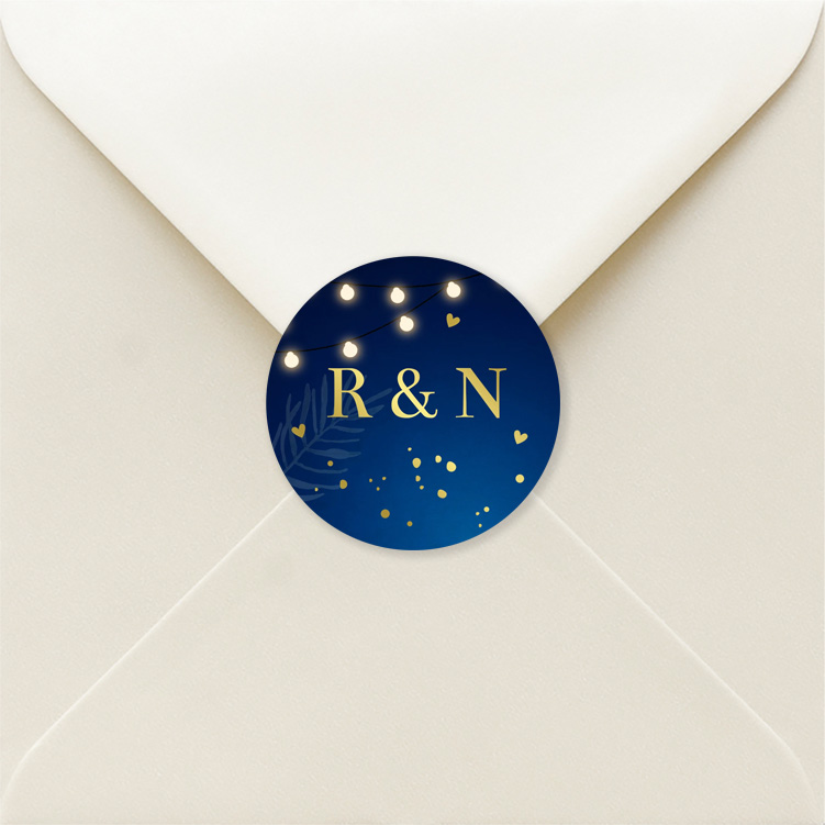 Sluitstickers blauw initialen naam goudfolie | 25 stuks