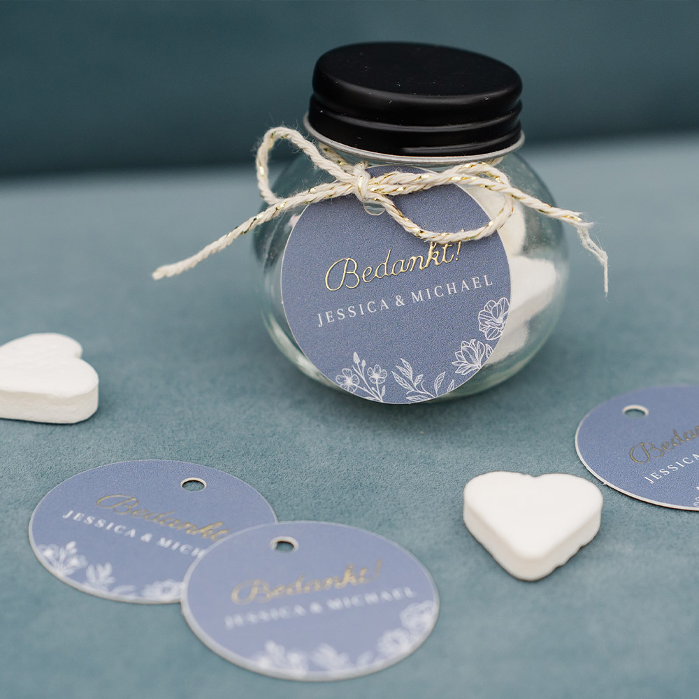 Label bedankjes bruiloft rond Elegant Bloom - 16 stuks