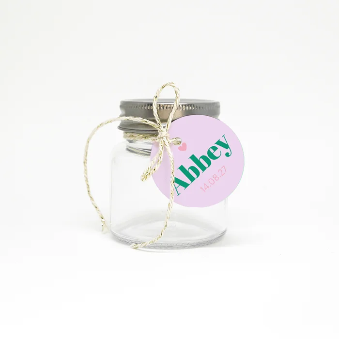 Doopsuiker label in colourblocking trend met lila en groen | 16 stuks