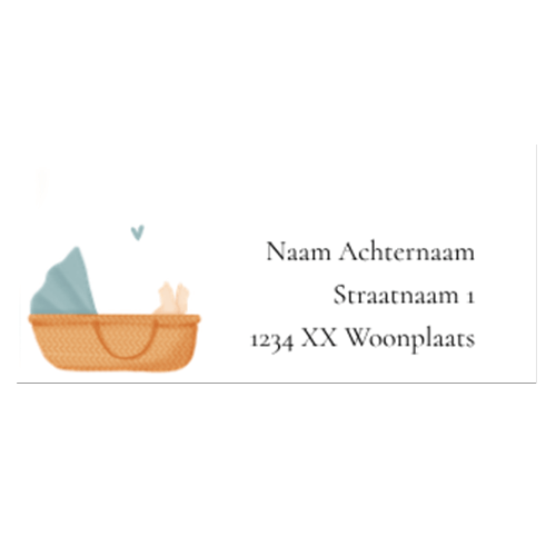 Adresstickers voor geboortekaartjes met baby in een mandje