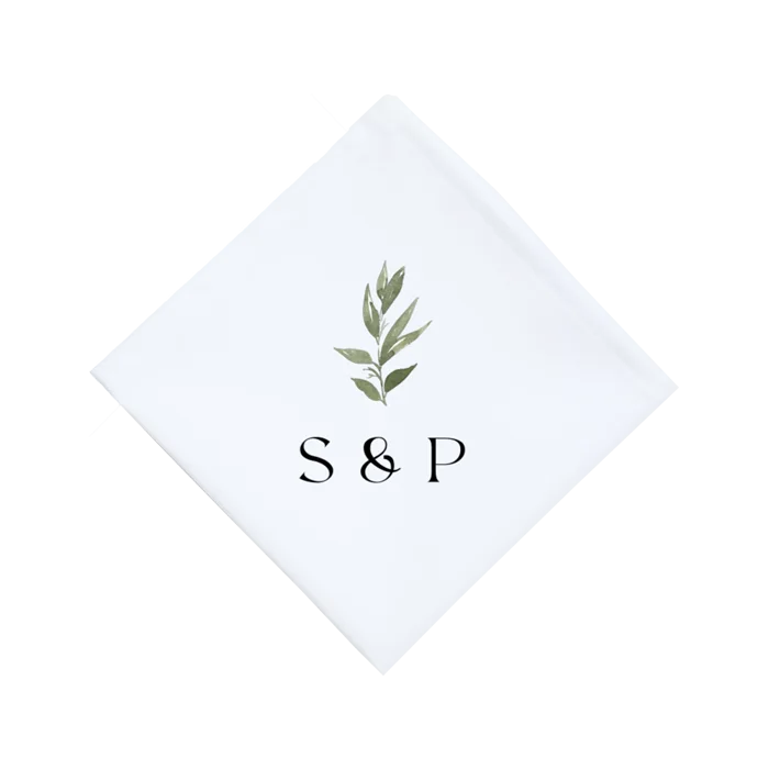 Gepersonaliseerde servetten voor bruiloft met olijftakje
