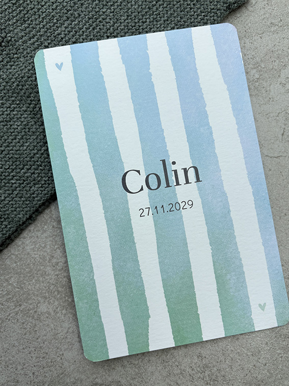 Geboortekaartje pastel groen-blauw met strepen
